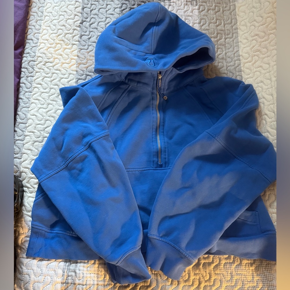 Women’s blue lululemon 1/2 zip oversized crop scuba hoodie size XL/XXL